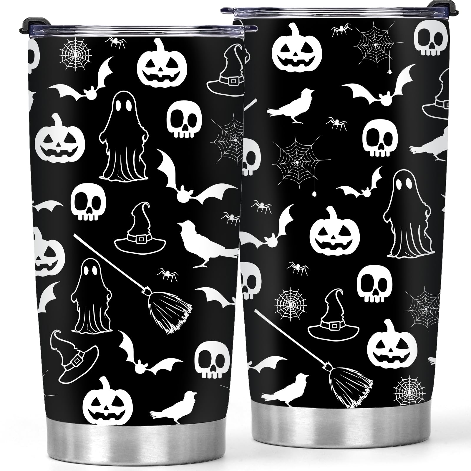 FatWongcoi Halloween Tumbler - Horror Halloween Cups for Women - 20oz Wizard Hat Ghost Skull Bat Stainless Steel Tumbler - Gothic Gift for Her - Spooky Coffee Mug for Friend