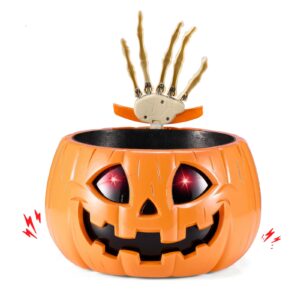 anlass halloween candy bowl animated pumpkin candy holder with moving skeleton hand creepy sound and red eyes for halloween decorations indoors and trick or treats