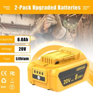 20V 8.0Ah Replacement for Dewalt 20V Max Battery, Compatible with Dewalt 20V Battery Max XR Cordless Tools DCB206 DCB200 DCB201 DCB204 DCB207 DCD/DCF/DCG Series 2Pack