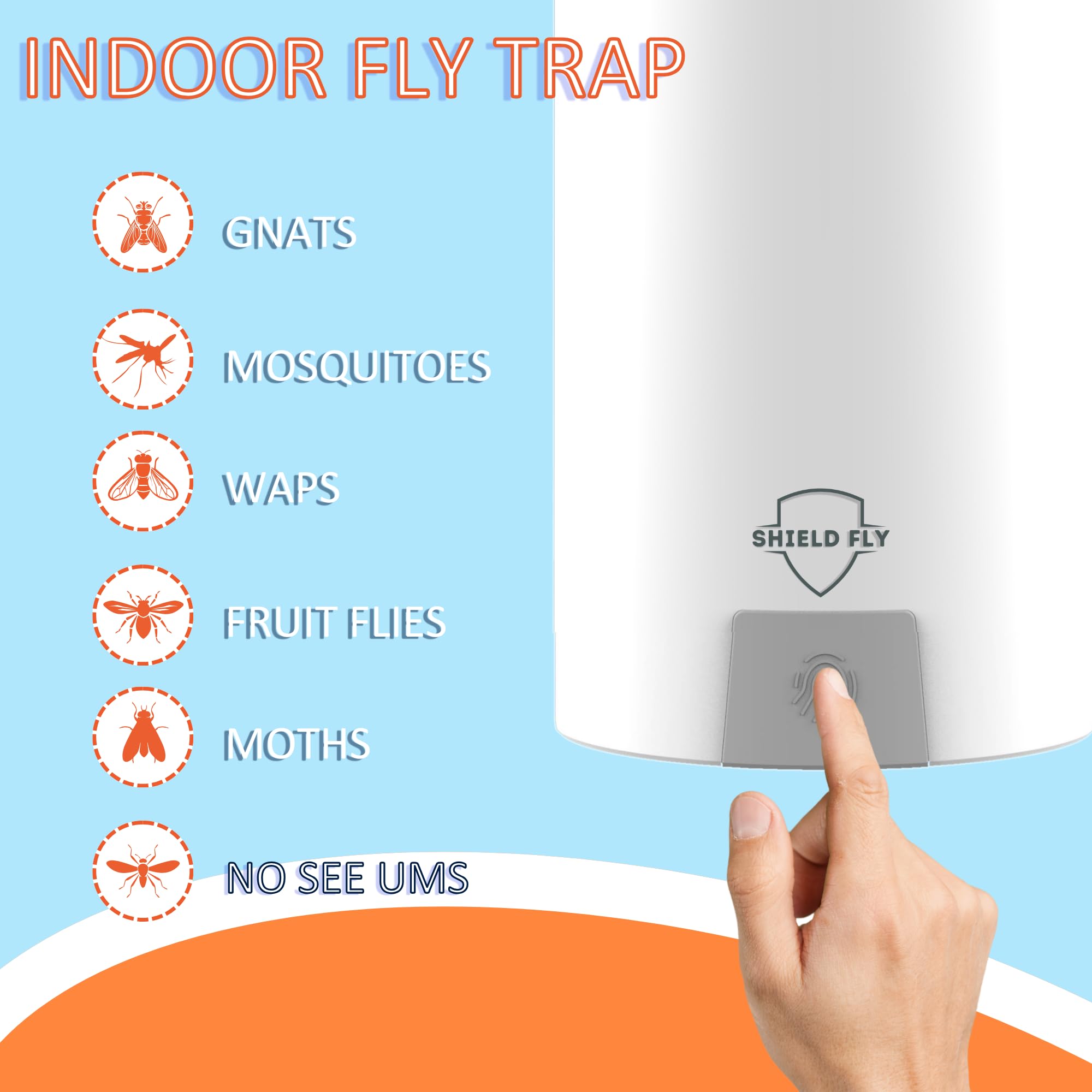 SHIELDFLY | Fly Trap Indoor, Gnat Killer Indoor, Fly Traps Indoor for Home, Highly Effective UV Light, Flying Insect Trap, Flies, Fruit Flies, Gnats & Other Flying Insects (1 Device + 4 Cartridges)