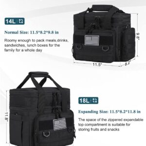 SumeStar Tactical Lunch Box for Men, Expandable Large Insulated Lunch Bag for Adult, Heavy Duty Double Deck Lunch Cooler Bag Leakproof Waterproof Lunch Tote for Work Office Travel - Black