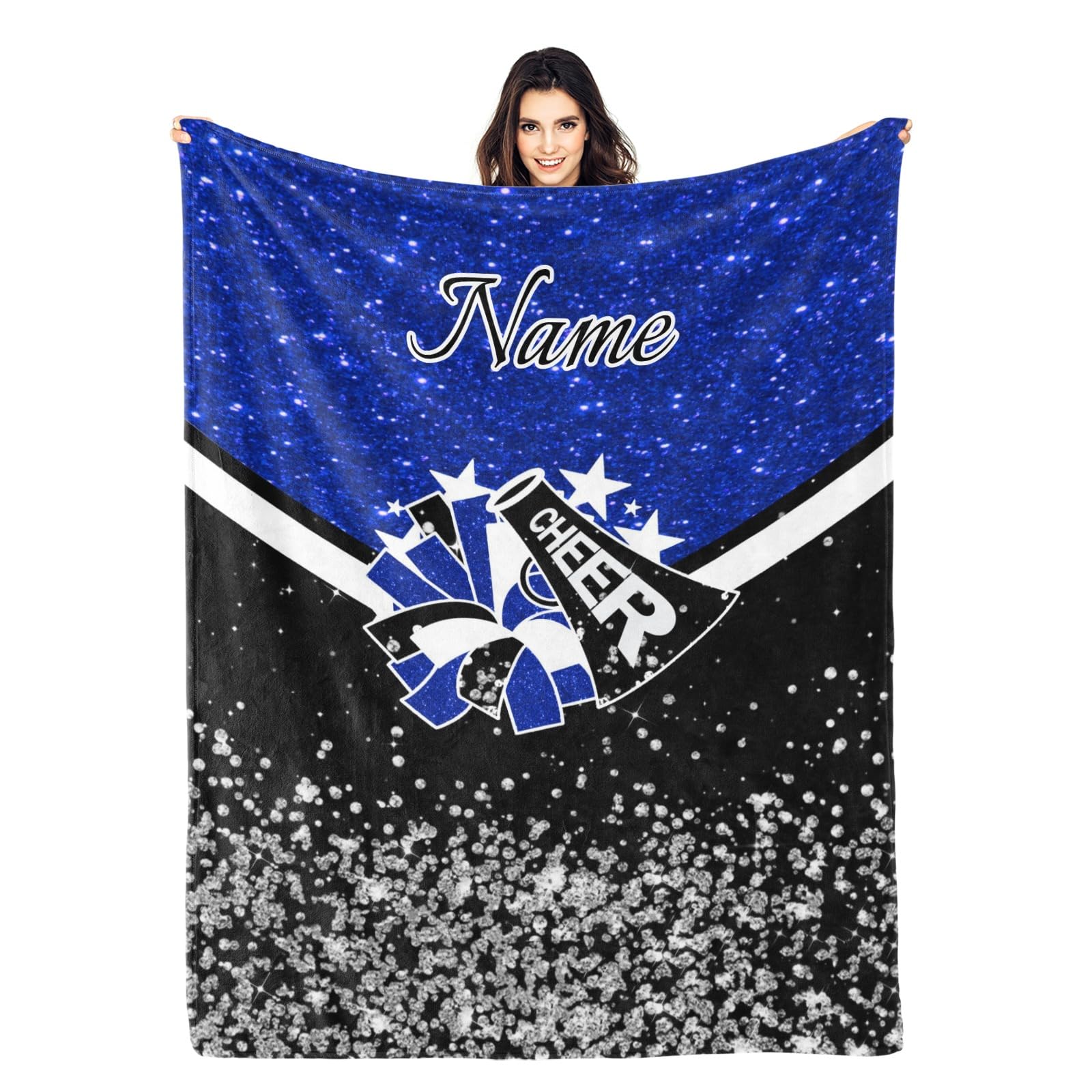 Caichenyz Personalized Cheer Cheerleader Navy Blue Blanket with Name Cheer Gifts 50x60inch Blanket for Teen Child Girls Cheerleader Gifts for Birthday Christmas