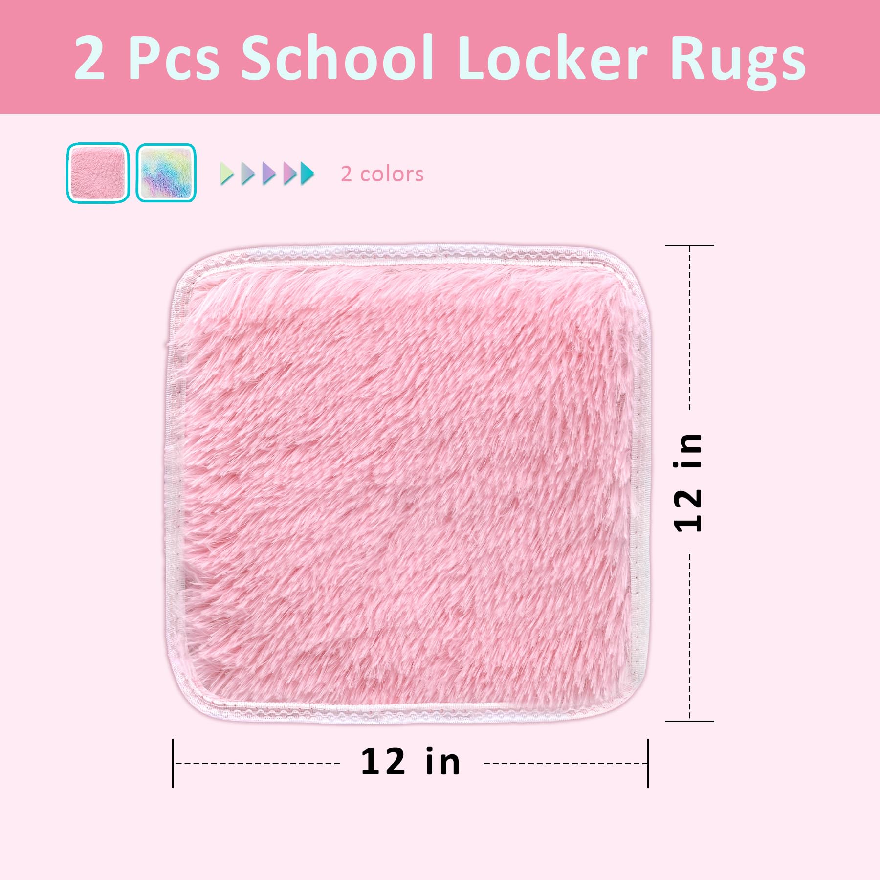 2 Pcs School Locker Rugs,12''Soft Fluffy Faux Fur Area Carpet with Anti-Slip Layer,Tie-dye Square Locker Decorations Aesthetic Nail Photography for Girls (Pink, 12×12in)