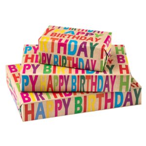 ruspepa kraft wrapping paper roll - mini roll - colorful text happy birthday design great for birthday, party, baby shower - 17 inches x 32.8 feet