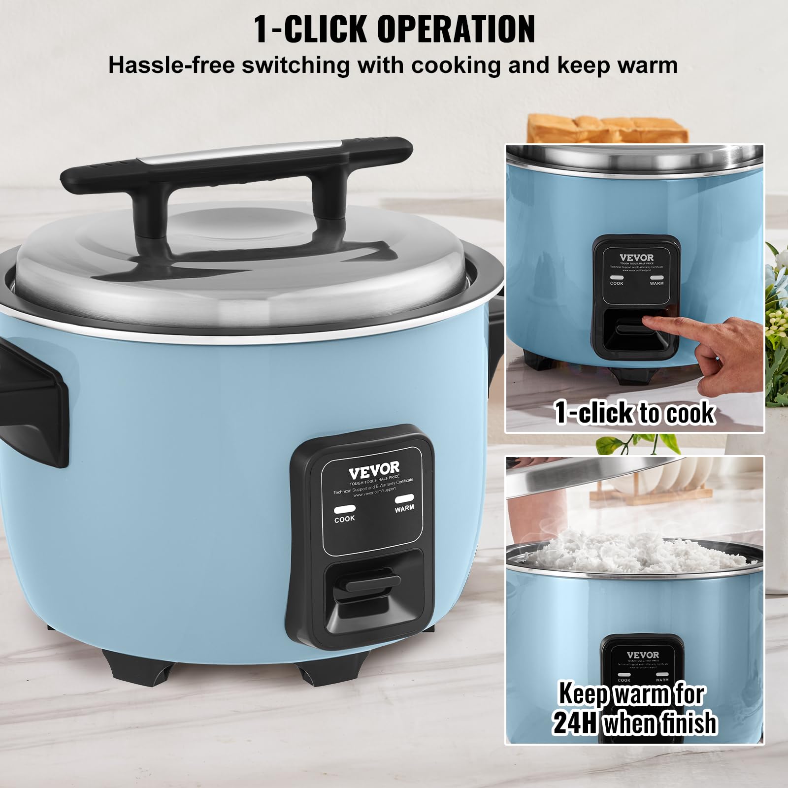 VEVOR Commercial Rice Cooker, 8.45Qt/40 Cups Cooked Rice, Large Rice Cooker and Warmer with Nonstick Inner Pot, Fast Cooking and 24-Hour Keep Warm, with Rice Cup and Paddle, for Restaurant