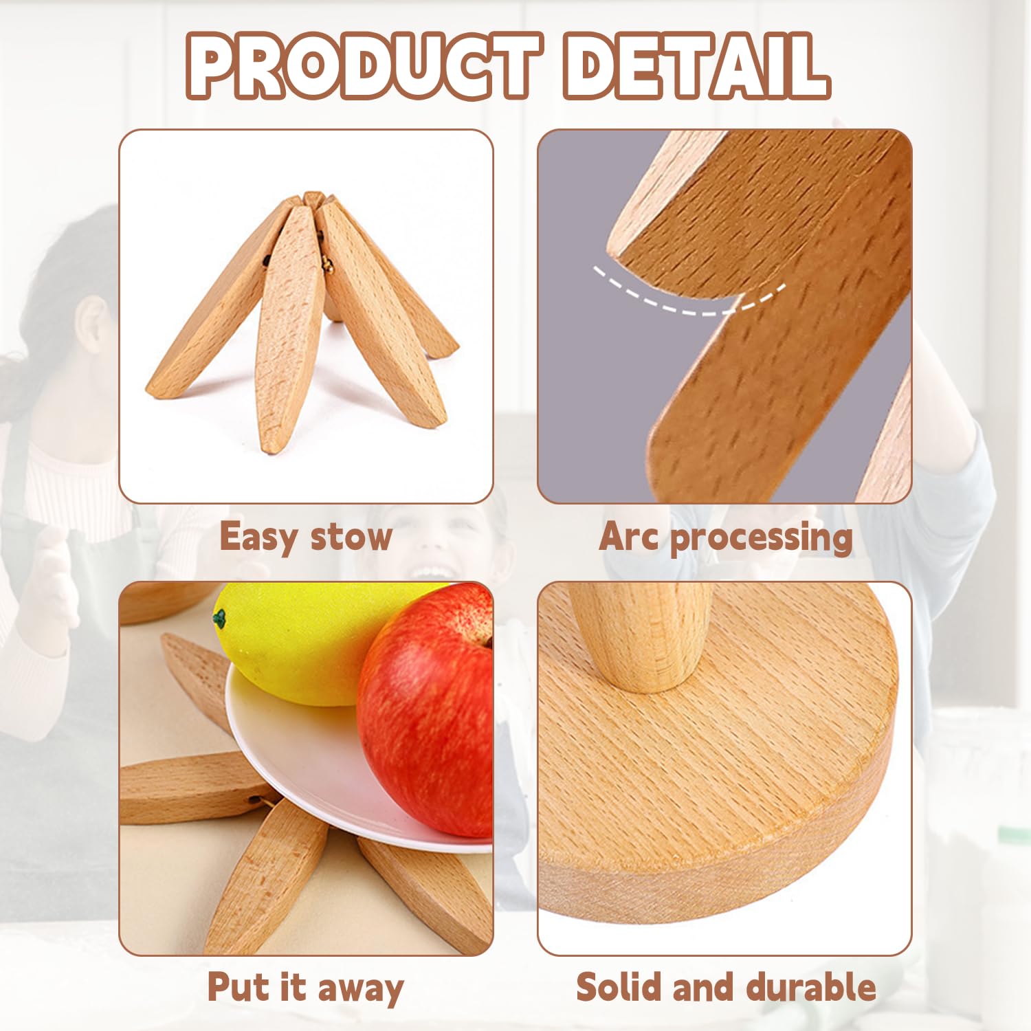 Wooden Trivets for Hot Dishes,Tree Shape Trivet Set,4 Wooden Trivets+1 Stand,Trivets for Hot Dishes,Natural Foldable Kitchen Wooden Trivet,for Hot Dishes、Pot、Bowl、Teapot、Hot Pot Holders(Black Walnut)