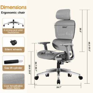 HDHNBA Ergonomic Office Chair,High Back Mesh Desk Chair with 3D Armreat Adjustable headrest, Reclining Comfy Computer Gaming Chair with Lumbar Support, Tilt Function