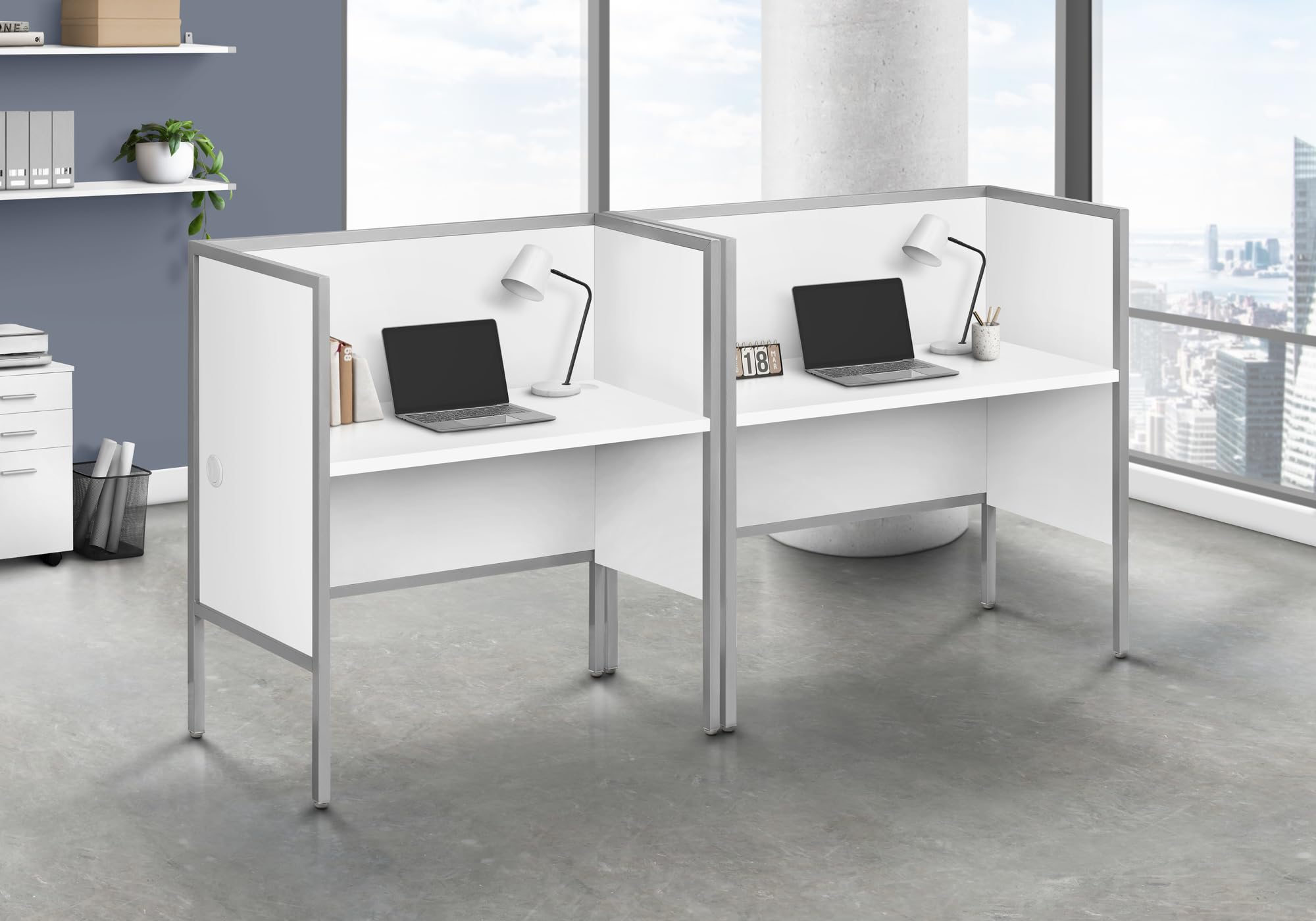 Monarch Specialties I 7729 Office Cubicle, 48" L, Desk, Work, Commercial Grade, White Laminate, Silver Metal