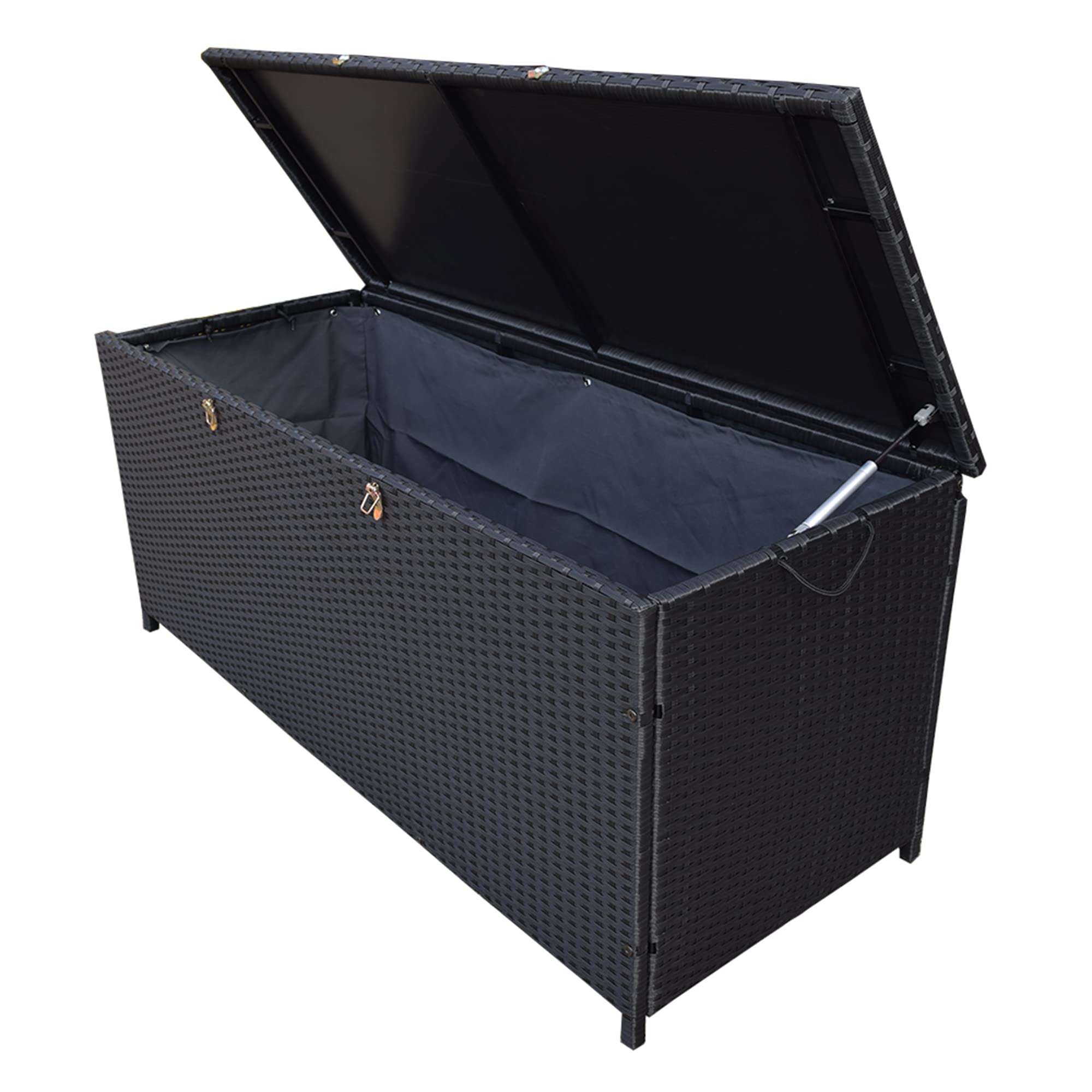 Oakland Living 113 Gallon Outdoor Storage Box, Patio Rattan Deck Box, Wicker Storage Bench for Indoor, Outdoor, Pool, Balcony, Yard, Garden, Black