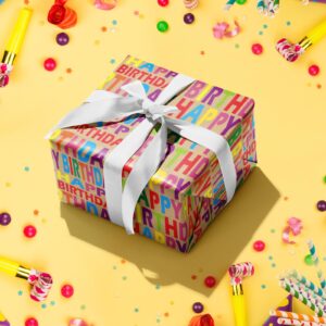 RUSPEPA Kraft Wrapping Paper Roll - Mini Roll - Colorful Text Happy Birthday Design Great for Birthday, Party, Baby Shower - 17 Inches X 32.8 Feet