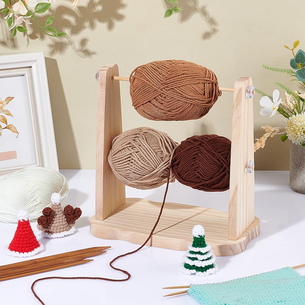 PH PandaHall Wooden Crochet Yarn Holder Double Revolving Knitting Yarn Storage Handmade Yarn Spinner Portable Yarn Ball Holder Ribbon Holder for Wreath Mesh Crochet Thread Sewing Craft Yarn Tool Spool