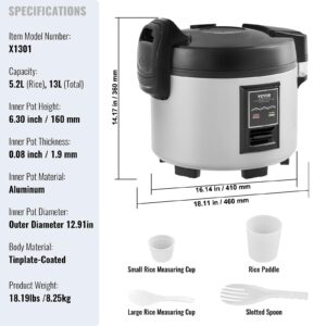 VEVOR Commercial Rice Cooker, 13.74Qt/60 Cups Cooked Rice, Large Rice Cooker and Warmer with Nonstick Inner Pot, Fast Cooking and 12-Hour Keep Warm, with Rice Cup and Paddle, for Restaurant