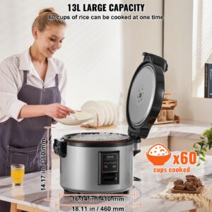 VEVOR Commercial Rice Cooker, 13.74Qt/60 Cups Cooked Rice, Large Rice Cooker and Warmer with Nonstick Inner Pot, Fast Cooking and 12-Hour Keep Warm, with Rice Cup and Paddle, for Restaurant