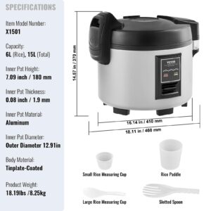 VEVOR Commercial Rice Cooker, 70-Cup Rice Cooker, 15.85 Qt / 15 Liter Large Rice Cooker and Warmer with Nonstick Inner Pot, Fast Cooking and 12-Hour Keep Warm, with Rice Cup and Paddle, for Restaurant