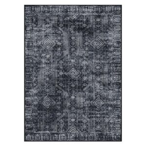 Lahome Black Abstract Rugs for Living Room 5x7, Machine Washable Morden Black Carpet Rug for Bedroom, Neutral Solid Soft Home Office Rugs for Dining Room Apartment