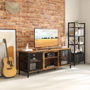 oneinmil Industrial Entertainment Center for TVs up to 65 Inch, Rustic TV Stand with Ample Storage Space, Large TV Cabinet and TV Console for Living Room, Set of Table, Brown