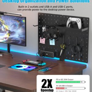 CCCEI Desk Organizer and Storage Pegboard with Charging Station, Gaming Standing Office Supplies Shelf Accessorie, Black Desktop Clamp Peg Board Privacy Organization Panel. Gifts for Men, 6FT.