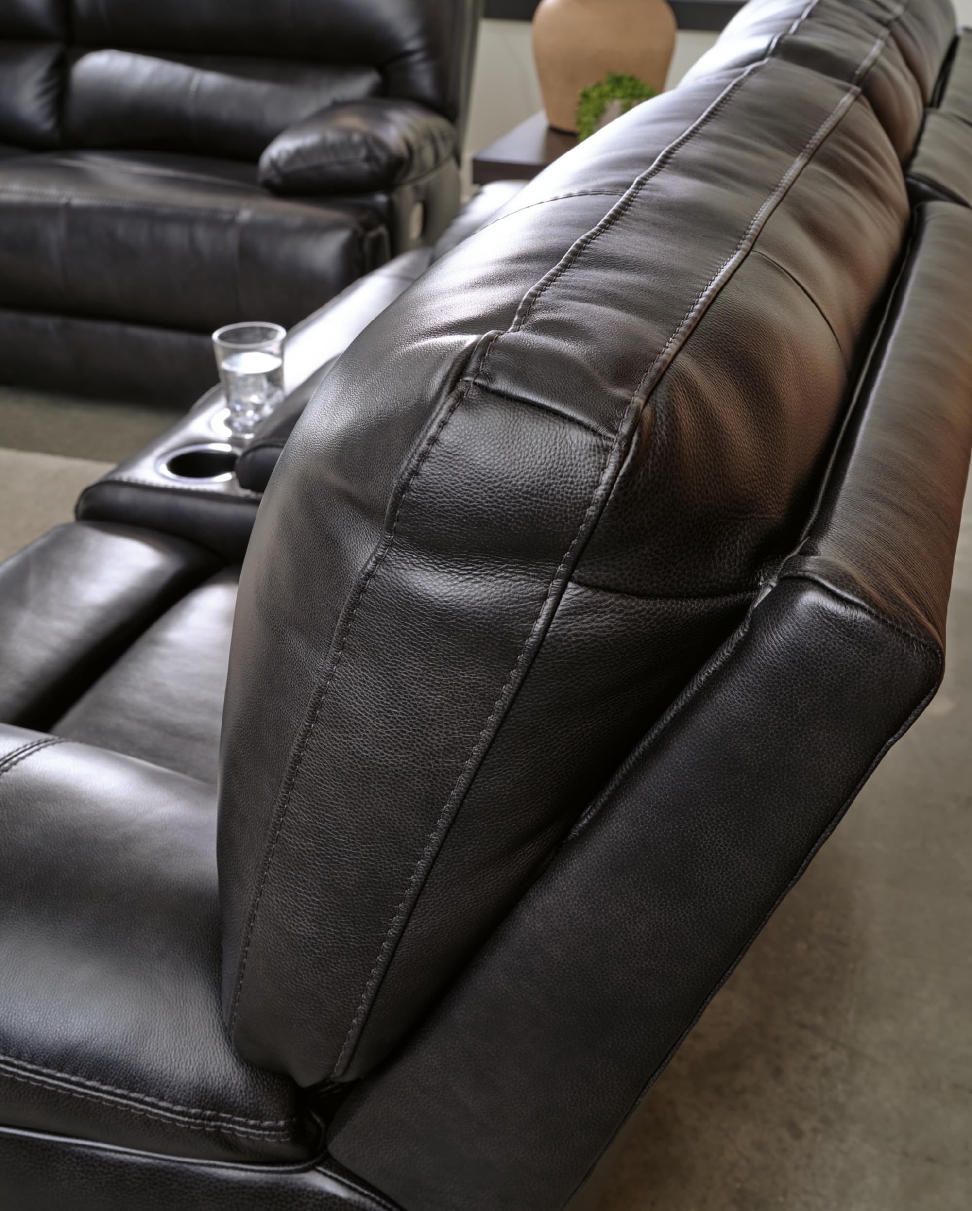 Signature Design by Ashley Mountainous Modern Leather Match Wall Hugger Power Reclining Sofa with Adjustable Headrest and USB Ports, Black