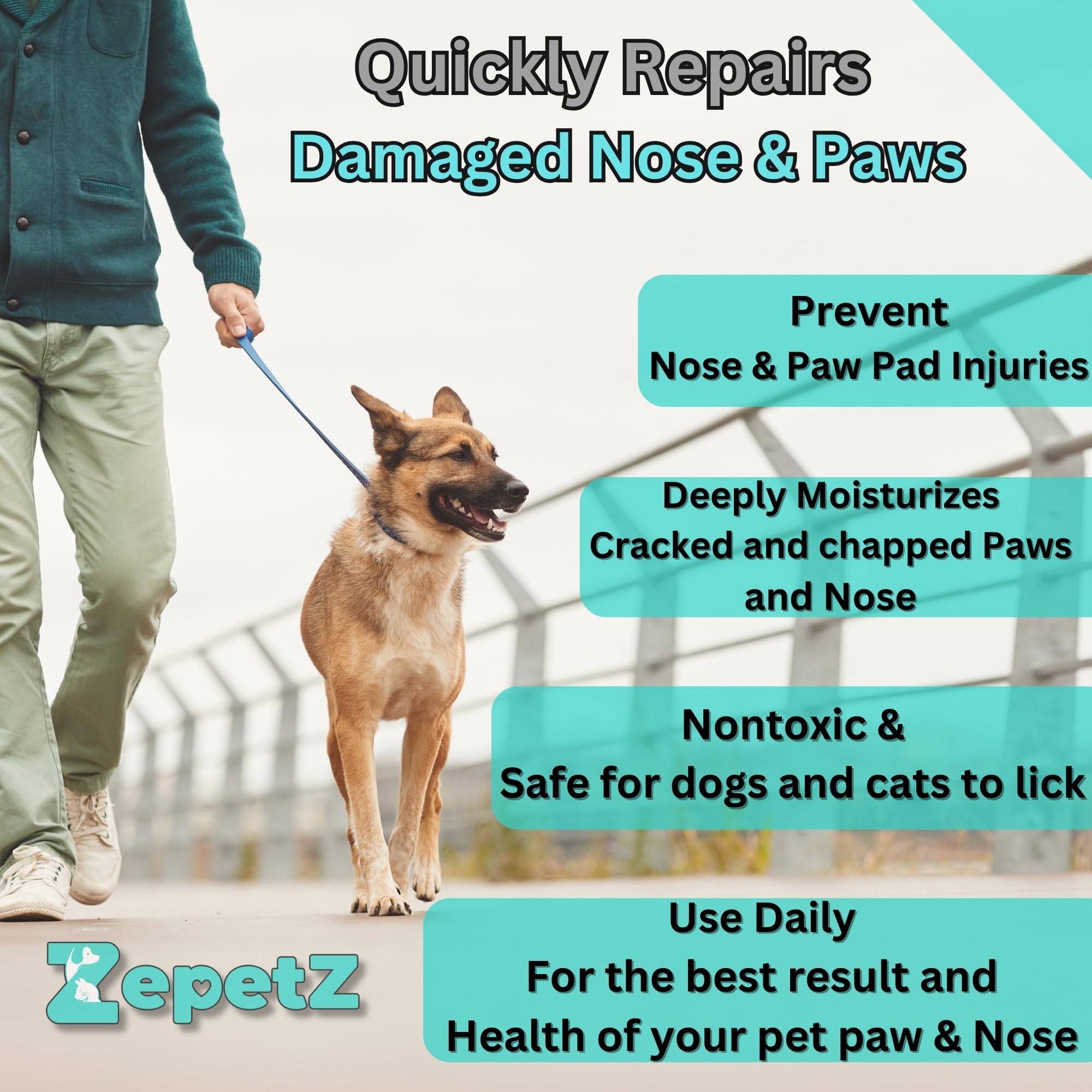 ZepetZ Paw & Nose Balm for Dogs and Cats - Lick-Safe, 100% Organic & Natural. Heals, Repairs, and Restores Dry, Cracked, and Damaged Paws & Noses. Moisturizes, Protects, Soothes & Revitalizes 1.75 oz.