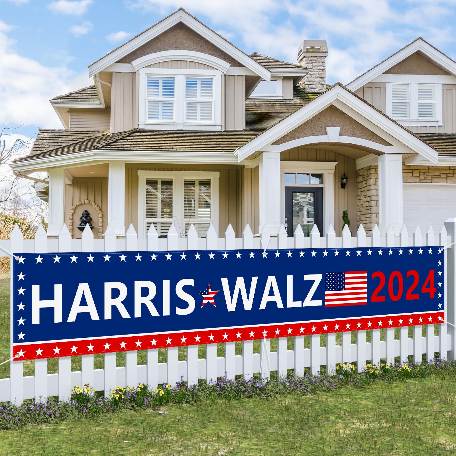 Probsin Harris Walz 2024 Banner 120" x 20" Support Kamala Harris Tim Walz for President VP Banner Yard Sign Party Supplies Photo Backdrop Poster Hanging Outdoor Gate Decor Fence Door Indoor Wall