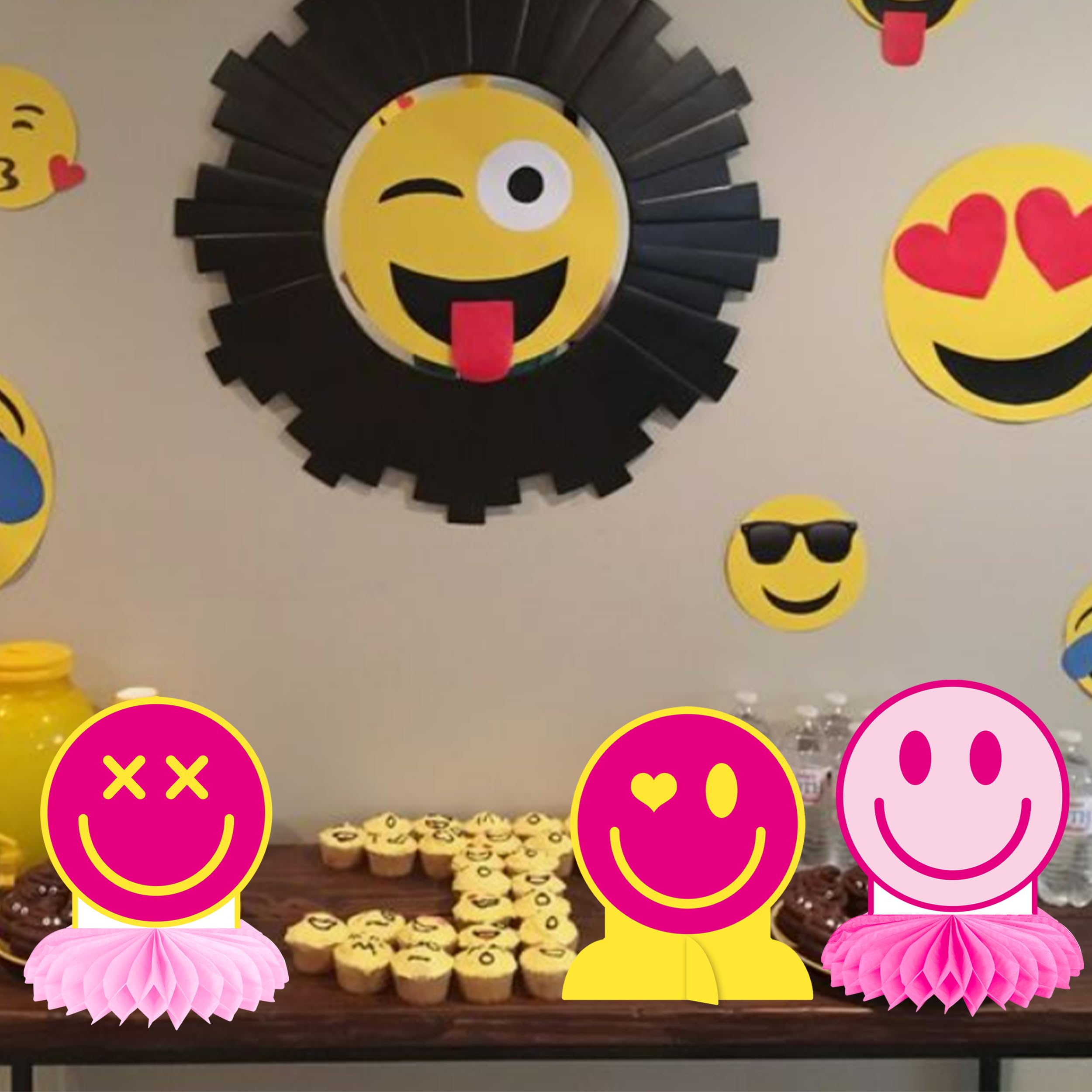 12pcs Smile Face Honeycomb Centerpieces Preppy Birthday Party Decorations Preppy Smile Face Centerpiece Decoration for Preppy Theme Birthday Bachelorette Party Supplies