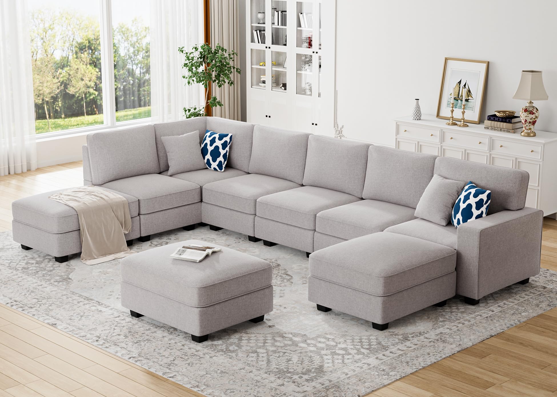 L Lengend Vansen Modular Sectional Sofa U Shaped Sofa Couch with Ottoman Modern Reversible Corner Sectional Couch for Living Room (Light Grey, U Shaped Sofa-4)