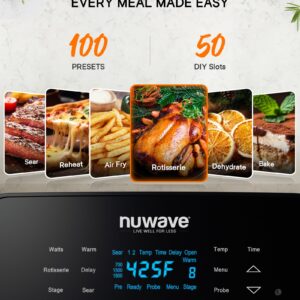 Nuwave Brio 15.5Qt Air Fryer Toaster Oven & Rotisserie Kit, 2024 New Advanced Turbo Convection Tech, Healthy PFAS Free, Max Even & Crisp, Powerful 1800W, 50-425°F, 150 Presets, Smart Probe, 4 Rack