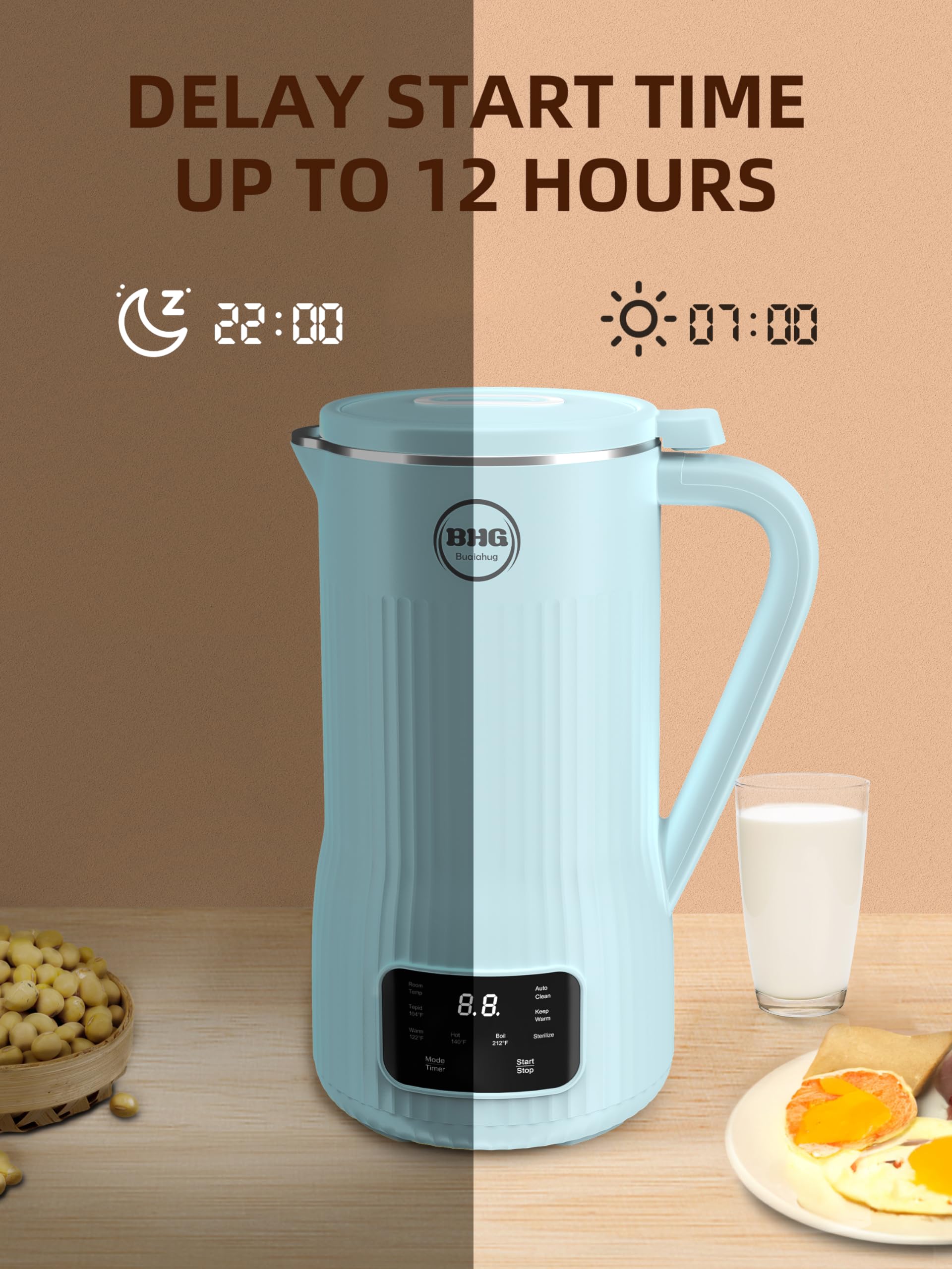 20oz Nut Milk Maker Machine - Multi-Functional Automatic Almond Milk Machine with 10 Blades, Plant-Based Milk, Oat, Soy, Oat, Dairy Free Beverages with 12 Hours Timer/Auto-clean/Boil（blue）