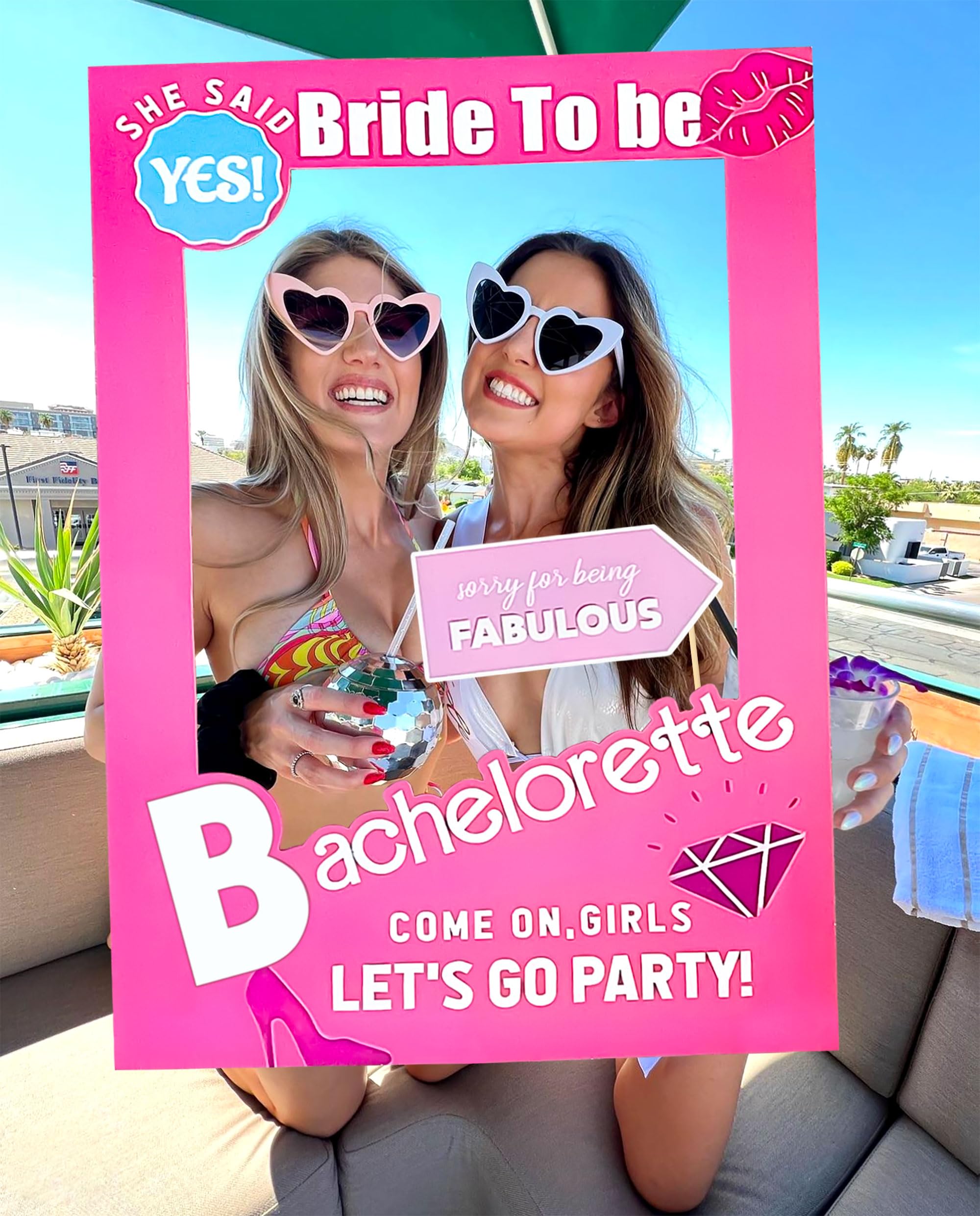 JeVenis Lets Go Party Bachelorette Photo Booth Props Hot Pink Girl Bachelorette Party Supplies for Bachelorette Bridal Shower Party Supplies