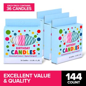 144 Count Birthday Candles, Multi-Color Spiral Candles Bulk Pack, Birthday Candles for Cake and Cupcakes, Candles for Birthday Parties, Holidays, and More! Green, Pink, White, Yellow & Blue