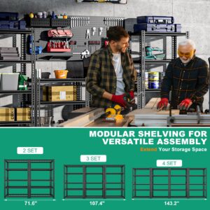 Homfstyi Garage Shelving, 72'' Metal Garage Storage Shelves, Heavy Duty Shelving Units with 5 Tier Adjustable Board for Warehouse, Basement, Kitchen, 35.8'' W x 16'' D x 72'' H,2 Pack, Black