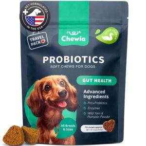 travel pack of dog probiotics - pro+prebiotics for dogs - enzymes, wild yam, pumpkin powder - gut and immunity health - convenient packaging