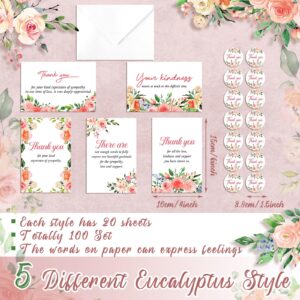 Jetec 100 Pack Pink Rose Funeral Sympathy Bereavement Thank You Cards with Envelopes and Stickers Bulk Greeting Cards for Family Loved Ones Bus Driver Wishes Holiday Celebration