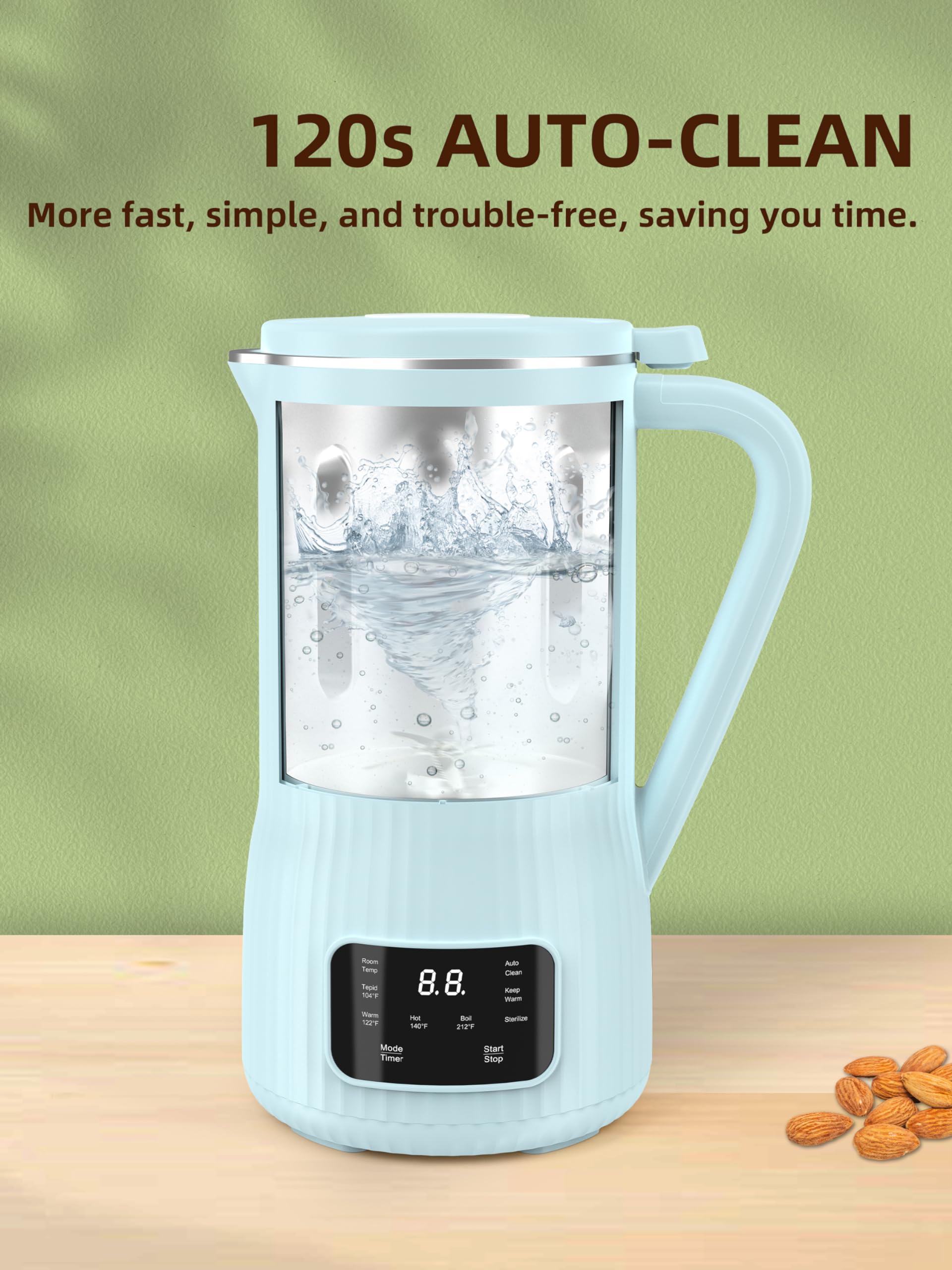 20oz Nut Milk Maker Machine - Multi-Functional Automatic Almond Milk Machine with 10 Blades, Plant-Based Milk, Oat, Soy, Oat, Dairy Free Beverages with 12 Hours Timer/Auto-clean/Boil（blue）