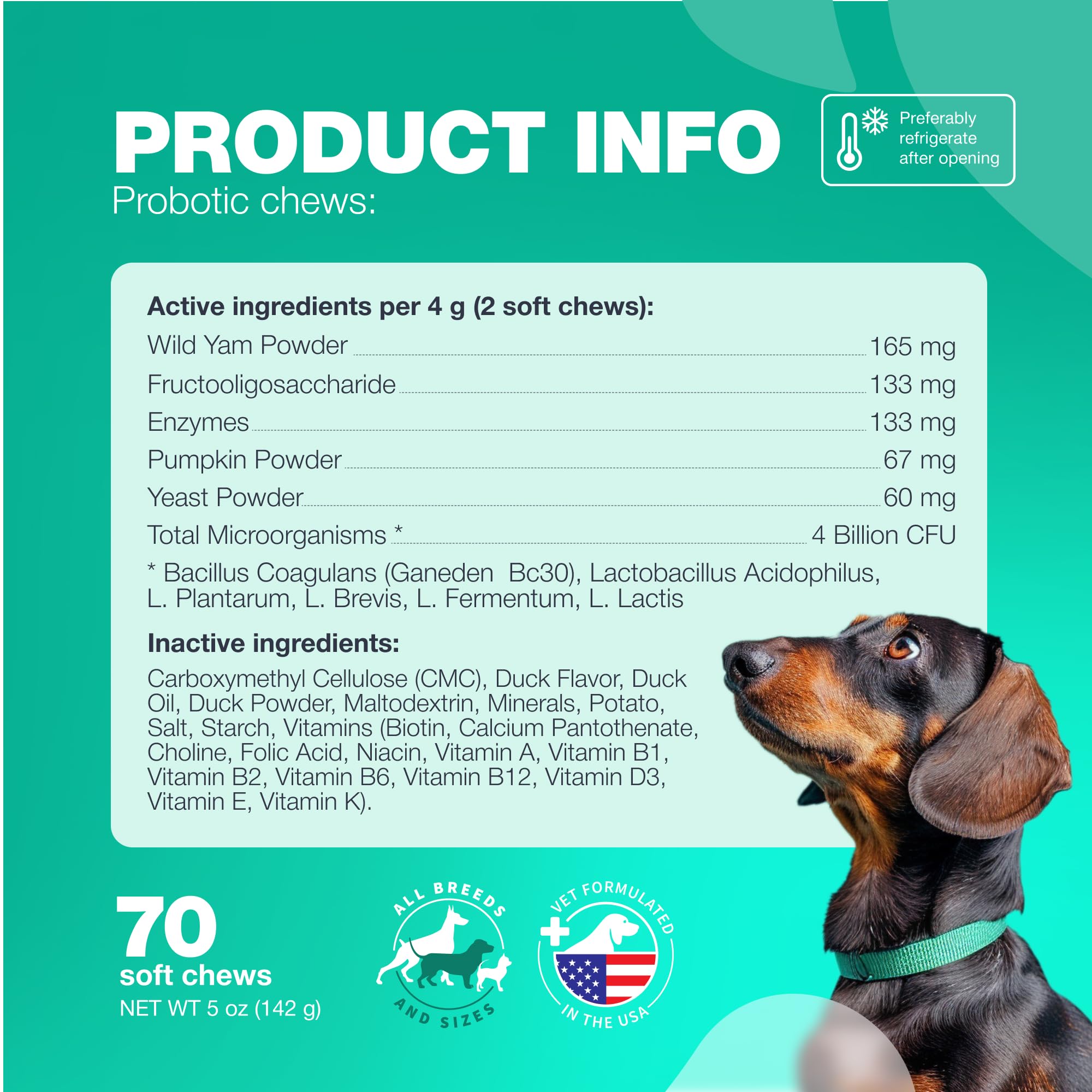 Travel Pack of Dog Probiotics - Pro+Prebiotics for Dogs - Enzymes, Wild Yam, Pumpkin Powder - Gut and Immunity Health - Convenient Packaging