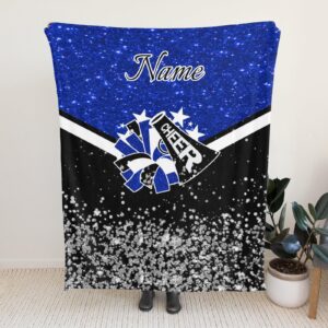 Caichenyz Personalized Cheer Cheerleader Navy Blue Blanket with Name Cheer Gifts 50x60inch Blanket for Teen Child Girls Cheerleader Gifts for Birthday Christmas