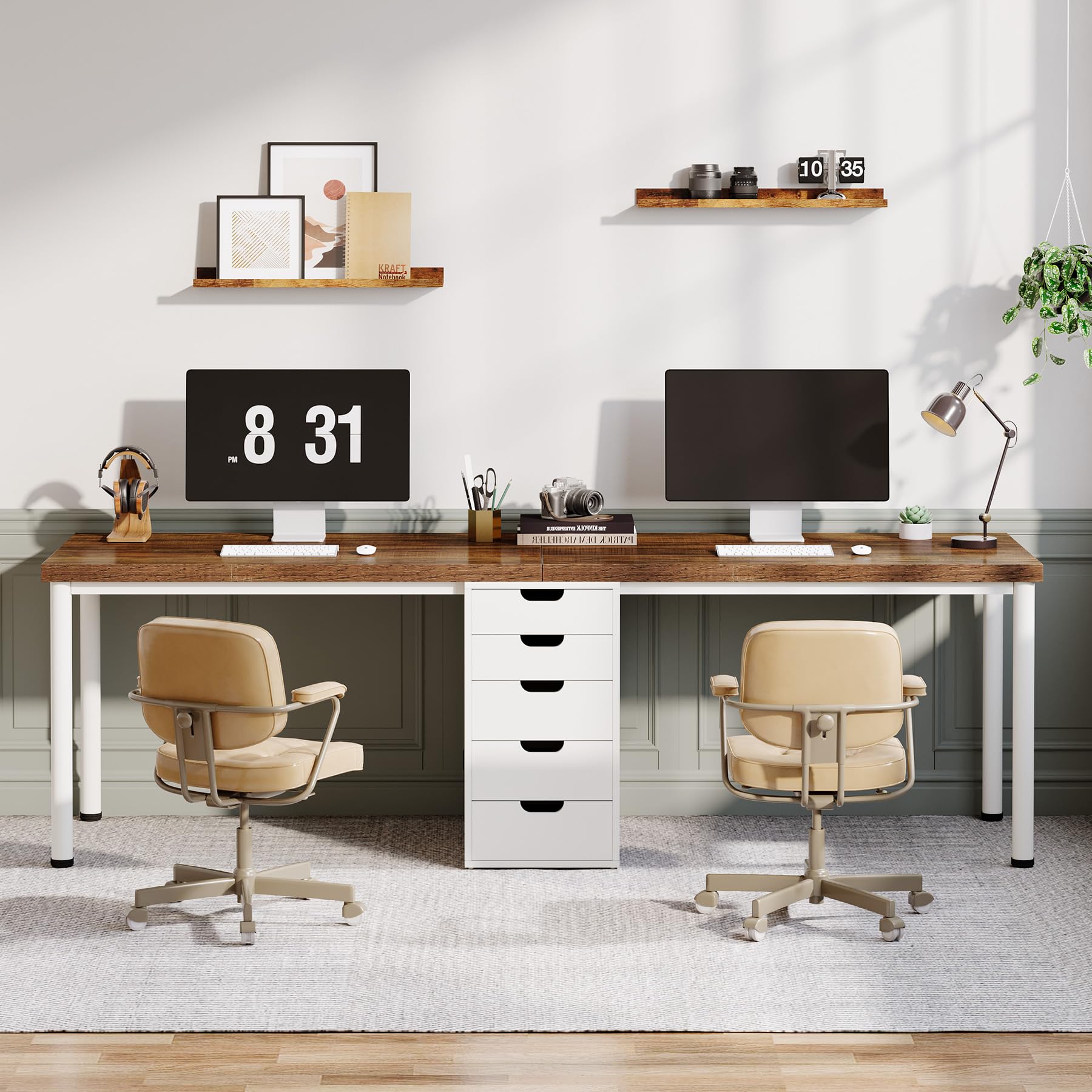 Tribesigns Two Person Computer Desk with 5 Drawers, 78.7 Inches Extra Long Double Office Desk, Modern Simple Double Computer Desk Study Writing Table Workstation for Home Office