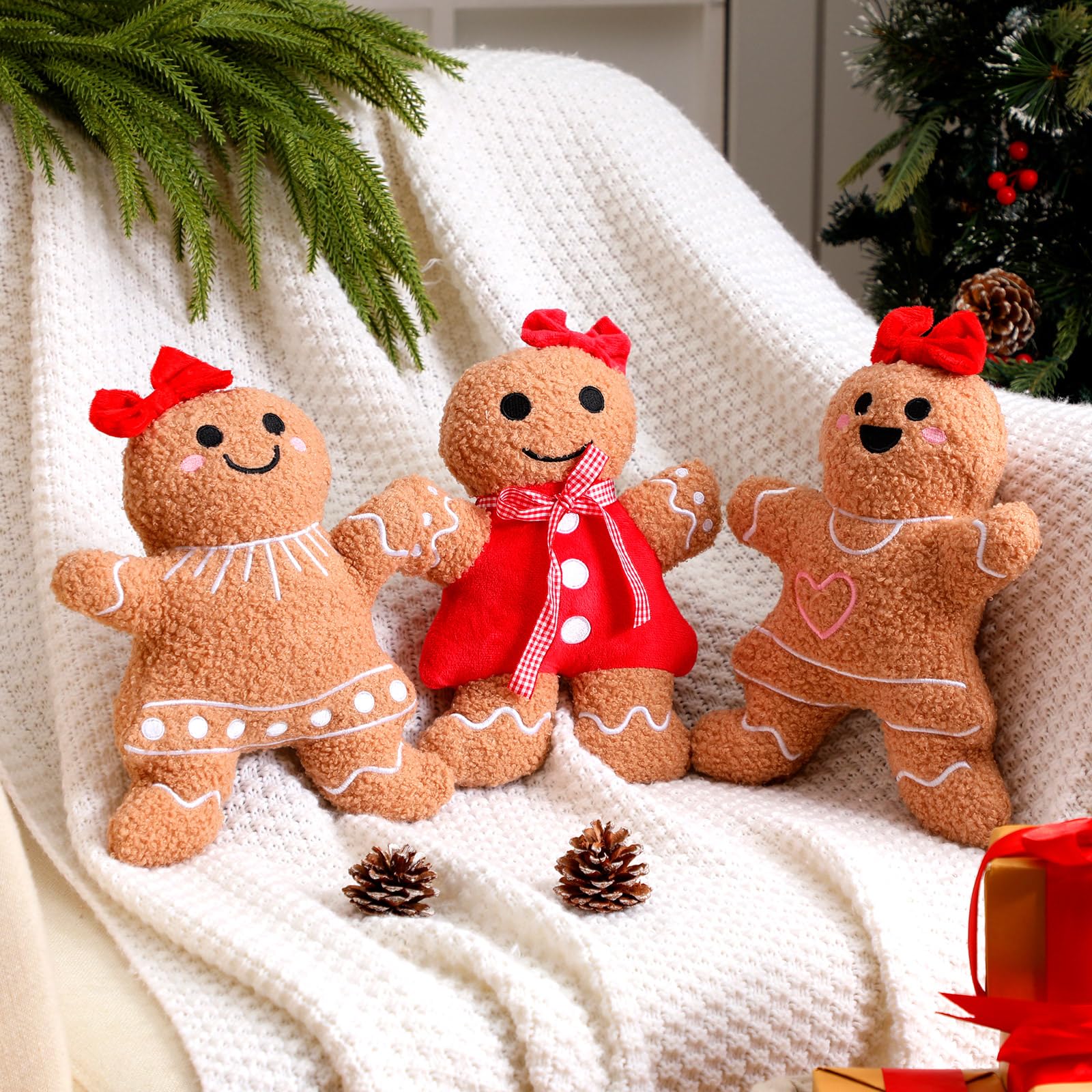 Konohan 3 Pcs Christmas Gingerbread Pillows Gingerbread House Gingerbread Man Throw Pillows Stuffed Gingerbread Shaped Pillow for Christmas Party Outdoor Cushion Decorations(Cute Style)