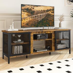 oneinmil industrial entertainment center for tvs up to 65 inch, rustic tv stand with ample storage space, large tv cabinet and tv console for living room, set of table, brown