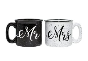 mr and mrs couples camping ceramic coffee mug set 15oz - unique wedding gift for bride and groom - his and hers anniversary present husband and wife - engagement gifts for him and her