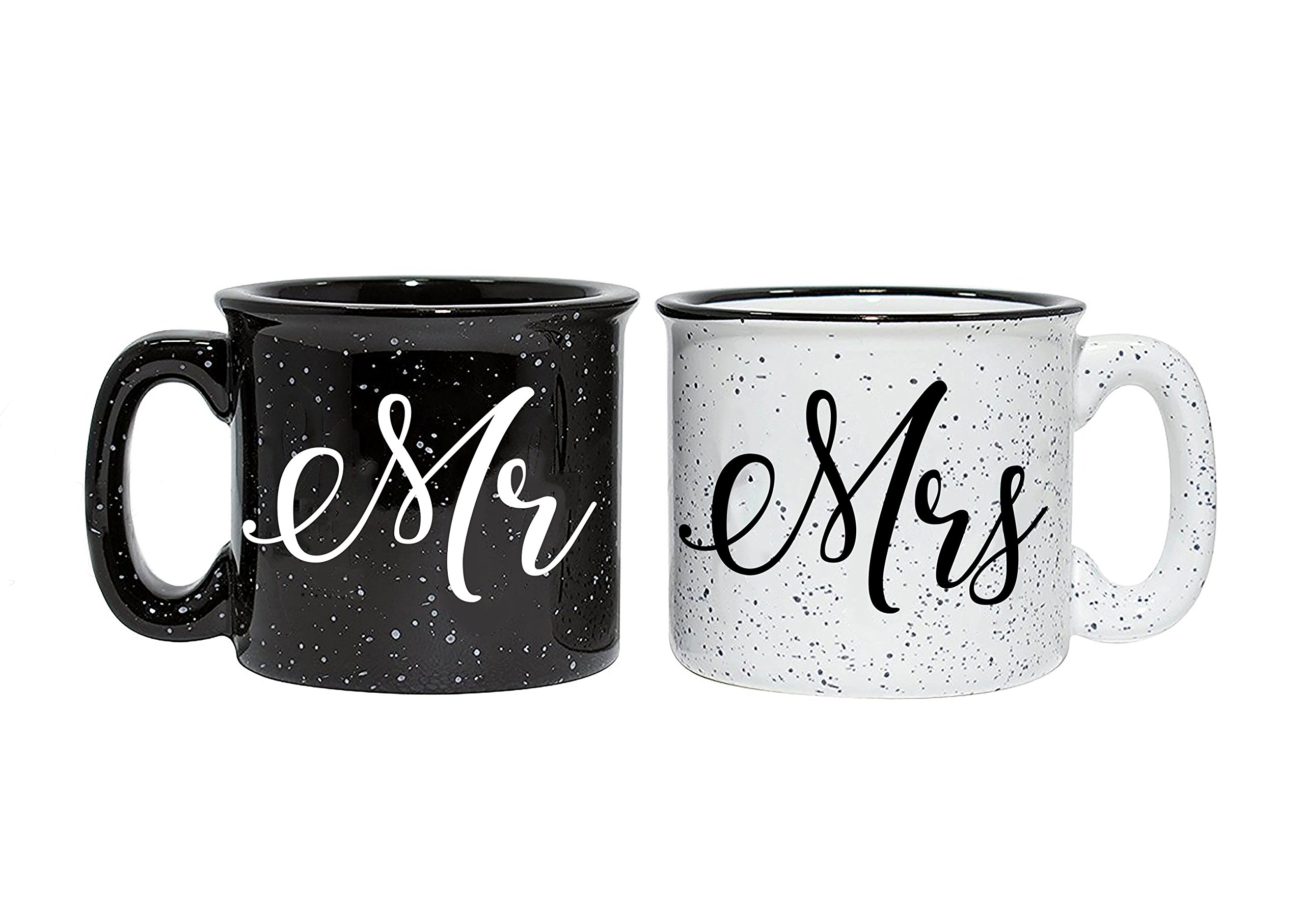 Mr and Mrs Couples Camping Ceramic Coffee Mug Set 15oz - Unique Wedding Gift For Bride and Groom - His and Hers Anniversary Present Husband and Wife - Engagement Gifts For Him and Her