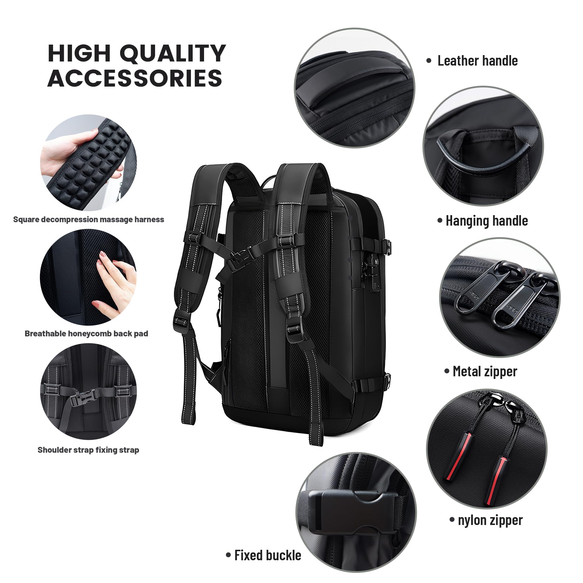 Travel Vacuum Compression Air-back,Expandable Vacpack Backpack with Waterproof Material,Anti Theft Air-pack Backpacks with Pump,Carry On Luggage Vac Packing Bag for Airplane(Black-A)