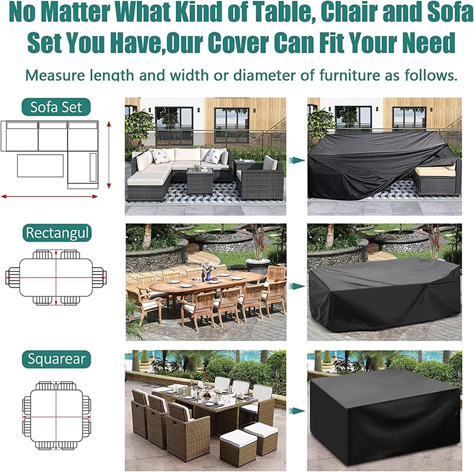 Outdoor Furniture Covers 63"L x 43"W x 16"H Patio Furniture Set Covers,Outdoor Furniture Covers for Table and Chairs,Waterproof Patio Furniture Cover 420d, Large Patio Covers for Outdoor Furniture