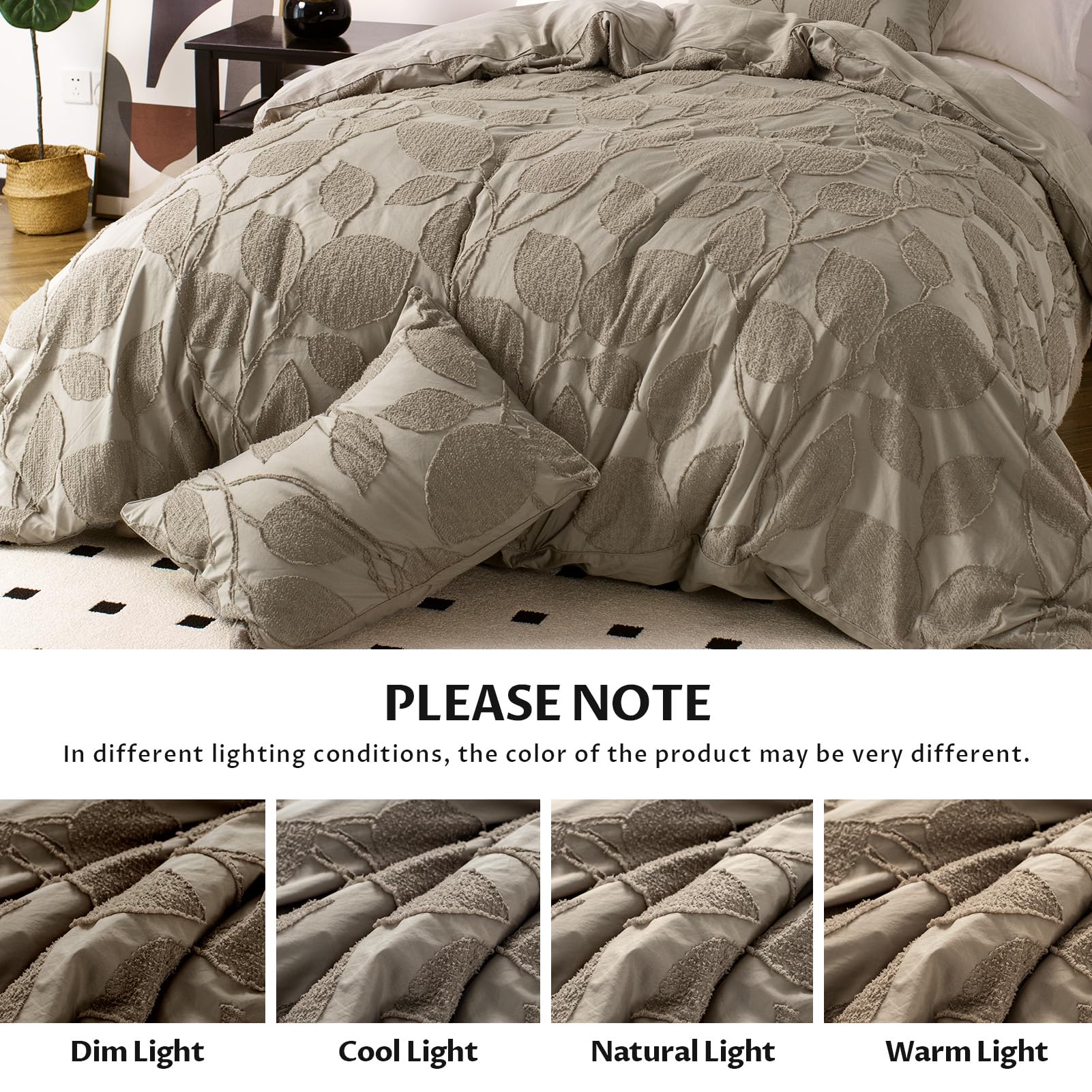 DELIGHT HOME Soft Duvet Cover King Size, 3 Pieces Tufted Clipped Jacquard Duvet Covers Set, King Boho Duvet Cover, Bedding Duvet Cover with 2 Pillow Shams, Corner Ties and Button (King, Deep Khaki)