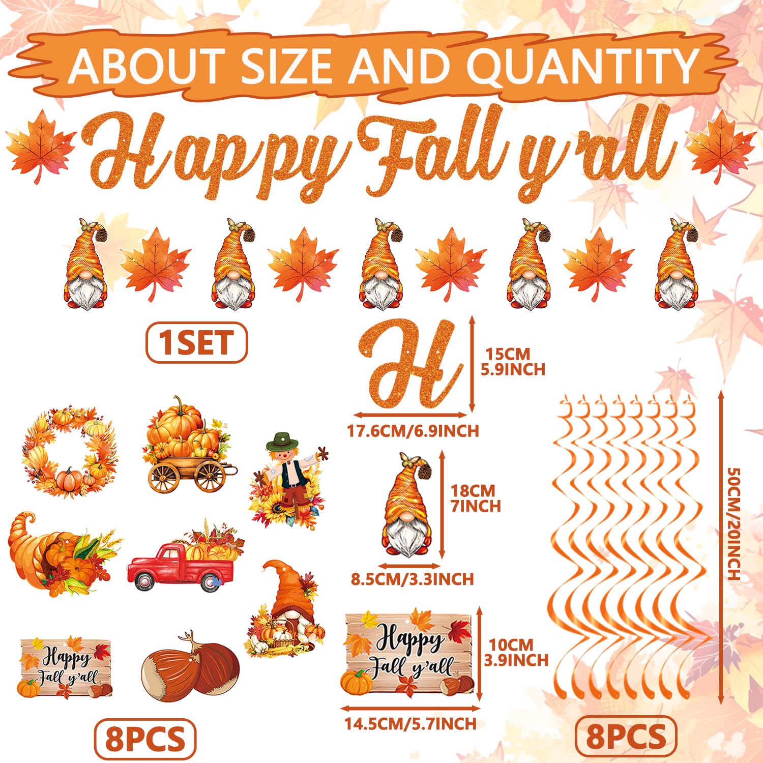 Happy Fall Y'all Decorations, Fall Party Decorations Supplies Glitter Happy Fall Y'all Banner, Pumpkin Maple Leaf Ceiling Hanging Swirls, Maple Garland for Fall Thanksgiving Day