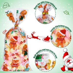 Twavang 120 Pcs Christmas Cellophane Treat Bags, Xmas Gift Bags Candy Goodies Bags with 140 Pcs Twists for Snacks Cookies Packing (10.6 x 5.1 inches)