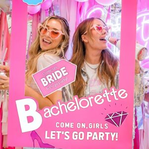 JeVenis Lets Go Party Bachelorette Photo Booth Props Hot Pink Girl Bachelorette Party Supplies for Bachelorette Bridal Shower Party Supplies