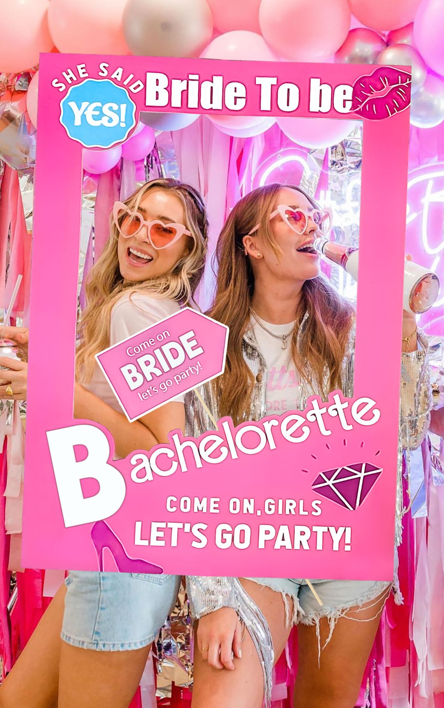 JeVenis Lets Go Party Bachelorette Photo Booth Props Hot Pink Girl Bachelorette Party Supplies for Bachelorette Bridal Shower Party Supplies