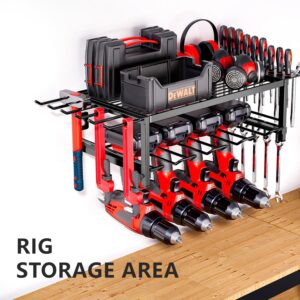 Ristpal Power Tool Organizer, 4 Drills Holder Wall Mount, 2 Layer Heavy Duty Tool Organizer and Storage, Suitable Tool Rack for Tool Room, Workshop, Garage (2 Layers (4 Drill Holder))