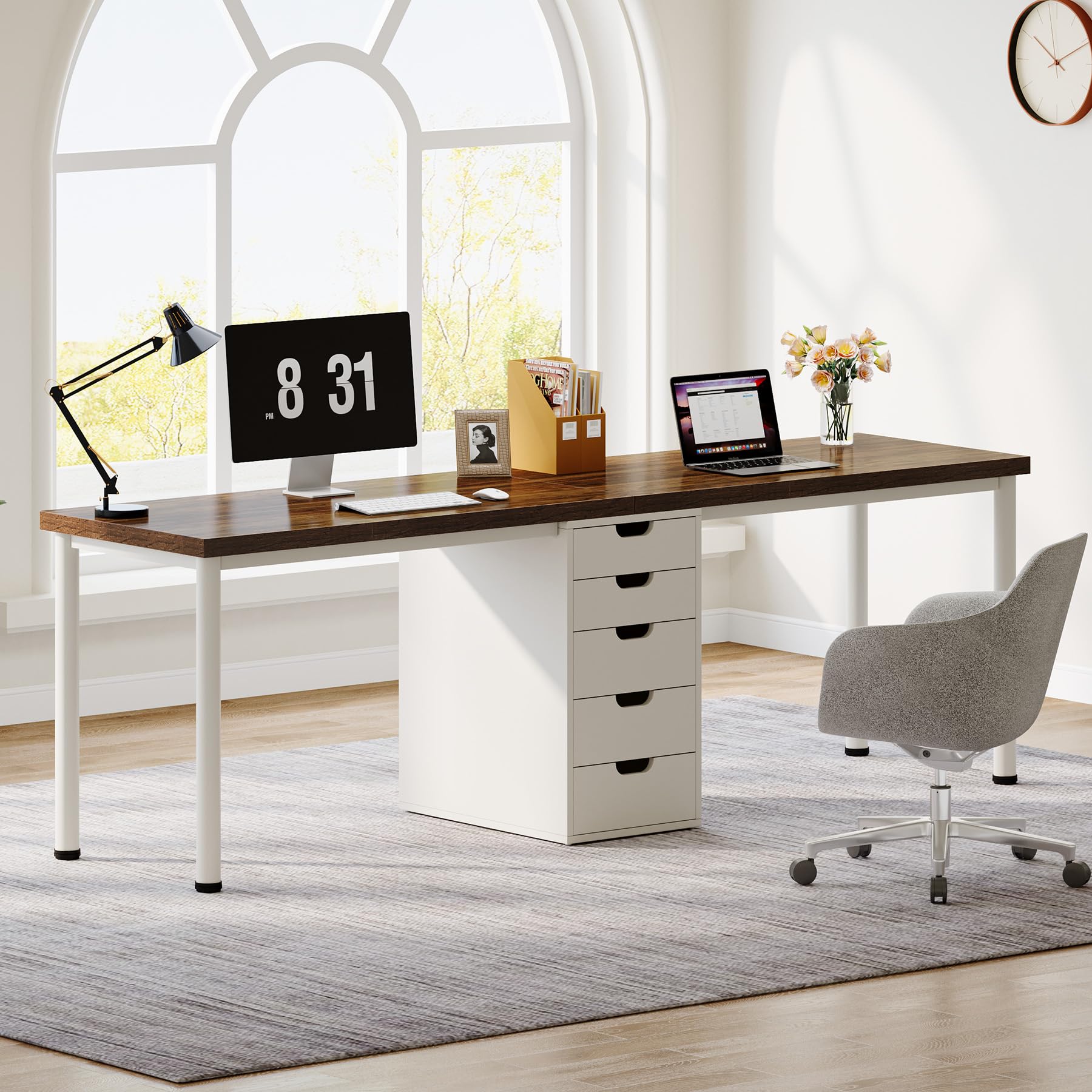 Tribesigns Two Person Computer Desk with 5 Drawers, 78.7 Inches Extra Long Double Office Desk, Modern Simple Double Computer Desk Study Writing Table Workstation for Home Office